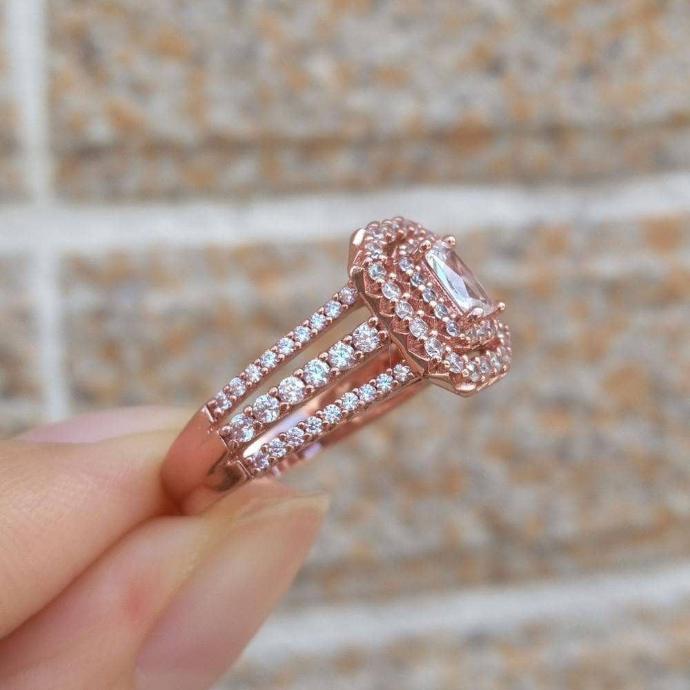Rose Gold Color 925 Sterling Silver Radiant Cut Cubic Zircon Ring