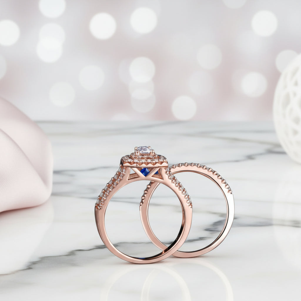 Rose Gold Color Radiant Cut Diamond Option Ring Set-Black Diamonds New York