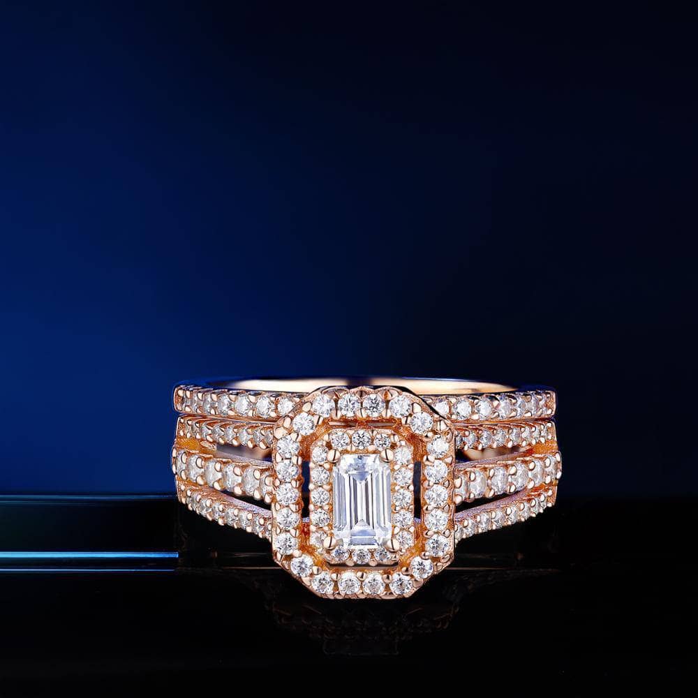 Rose Gold Color Radiant Cut Created Diamond Ring Set-Black Diamonds New York