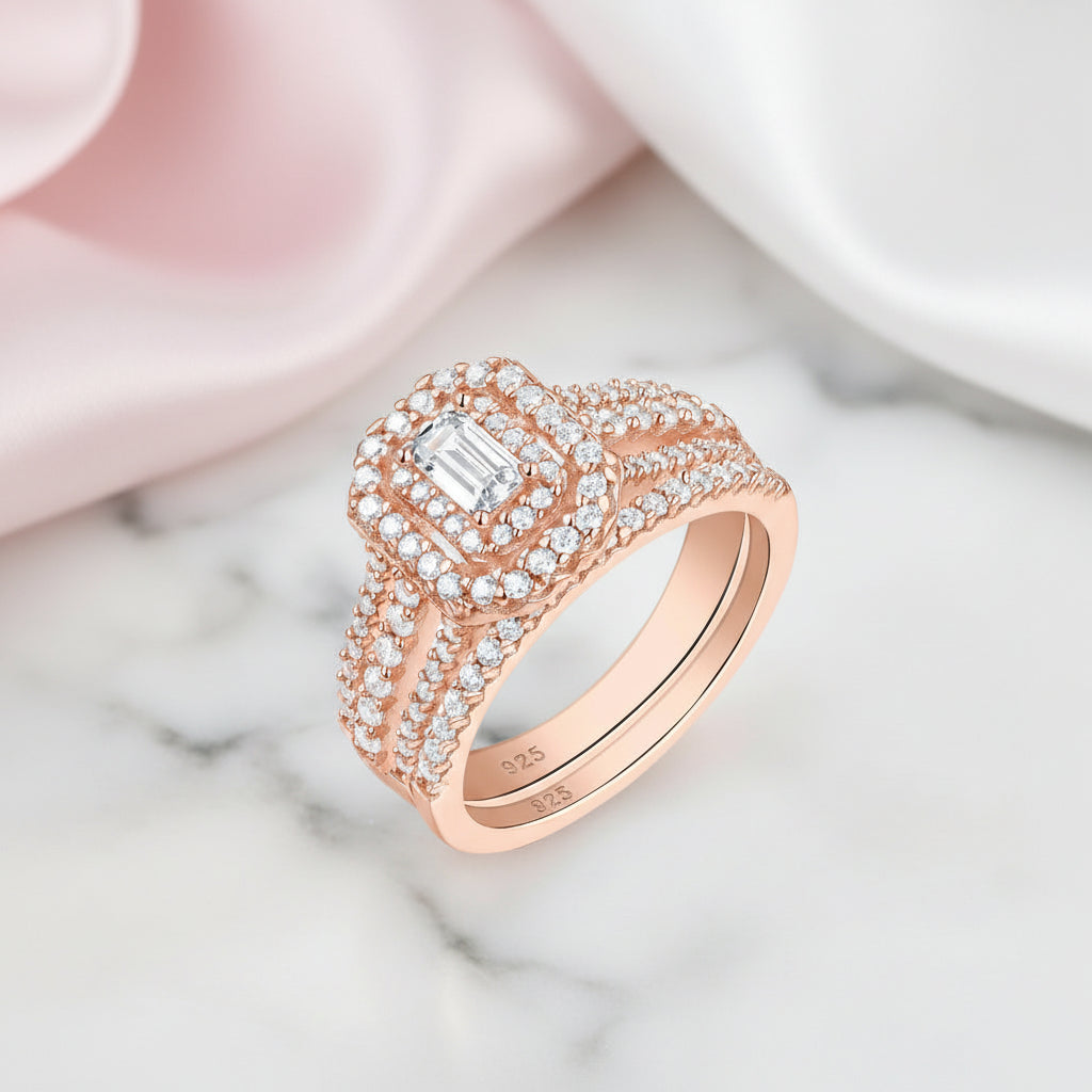 Rose Gold Color Radiant Cut Diamond Option Ring Set-Black Diamonds New York