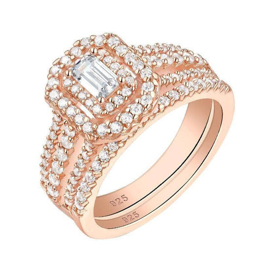 Rose Gold Color Radiant Cut Created Diamond Ring Set-Black Diamonds New York