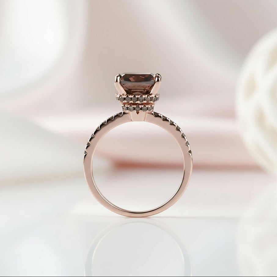 Rose Gold Cushion Cut Chocolate Stone Engagement Ring-Black Diamonds New York