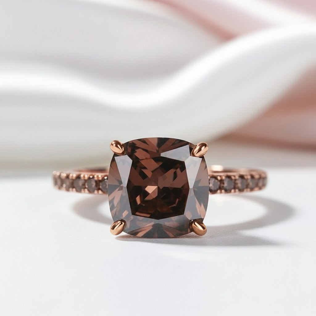 Rose Gold Cushion Cut Chocolate Stone Engagement Ring-Black Diamonds New York