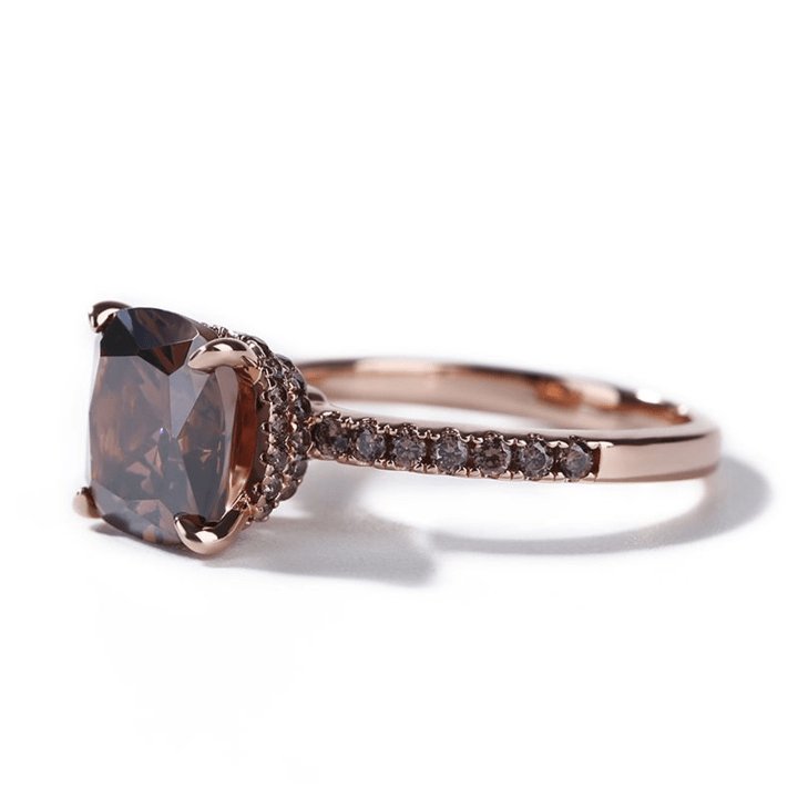 Rose Gold Cushion Cut Chocolate Stone Engagement Ring