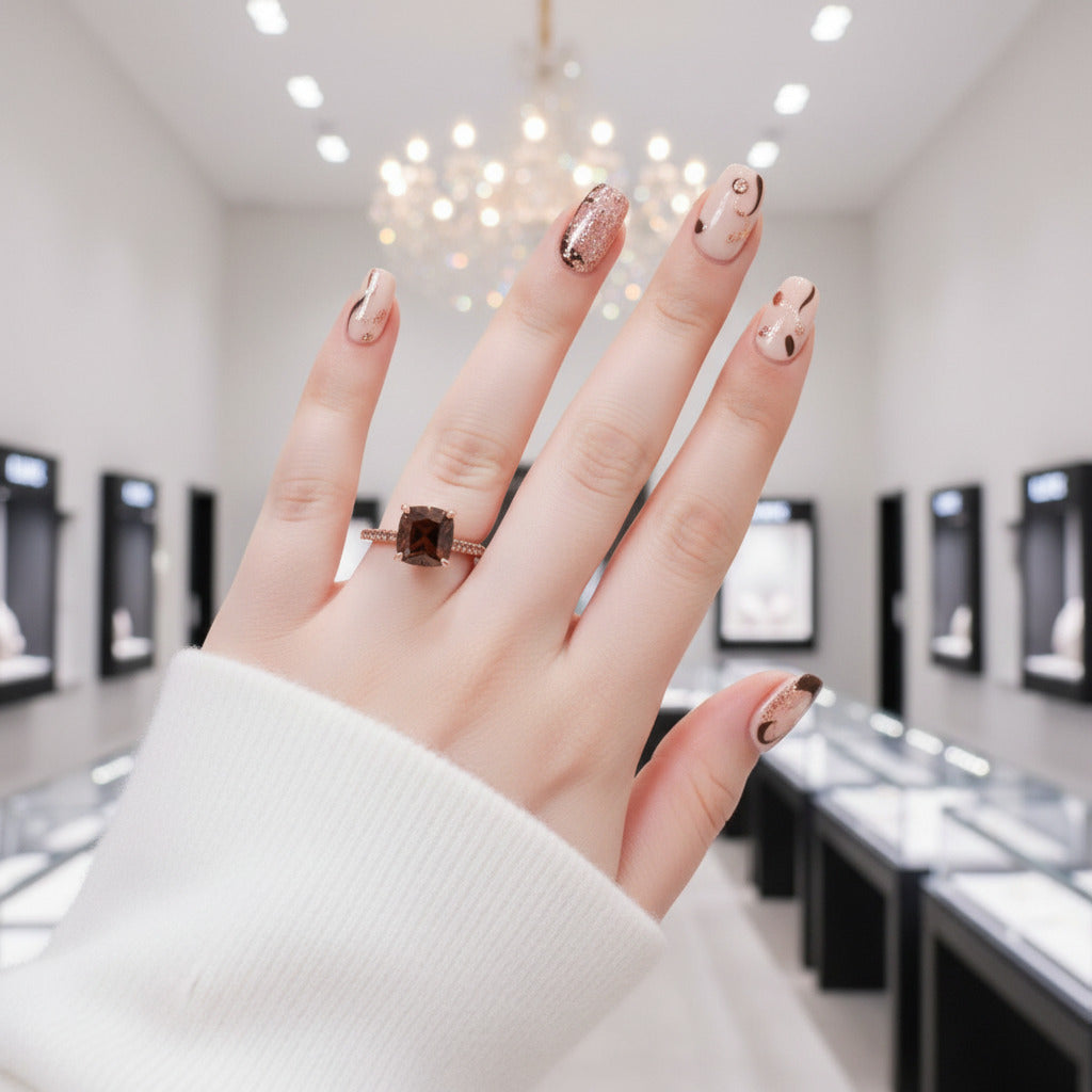 Rose Gold Cushion Cut Chocolate Stone Engagement Ring-Black Diamonds New York