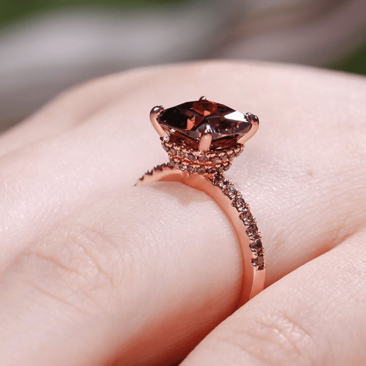 Rose Gold Cushion Cut Chocolate Stone Engagement Ring - Black Diamonds New York