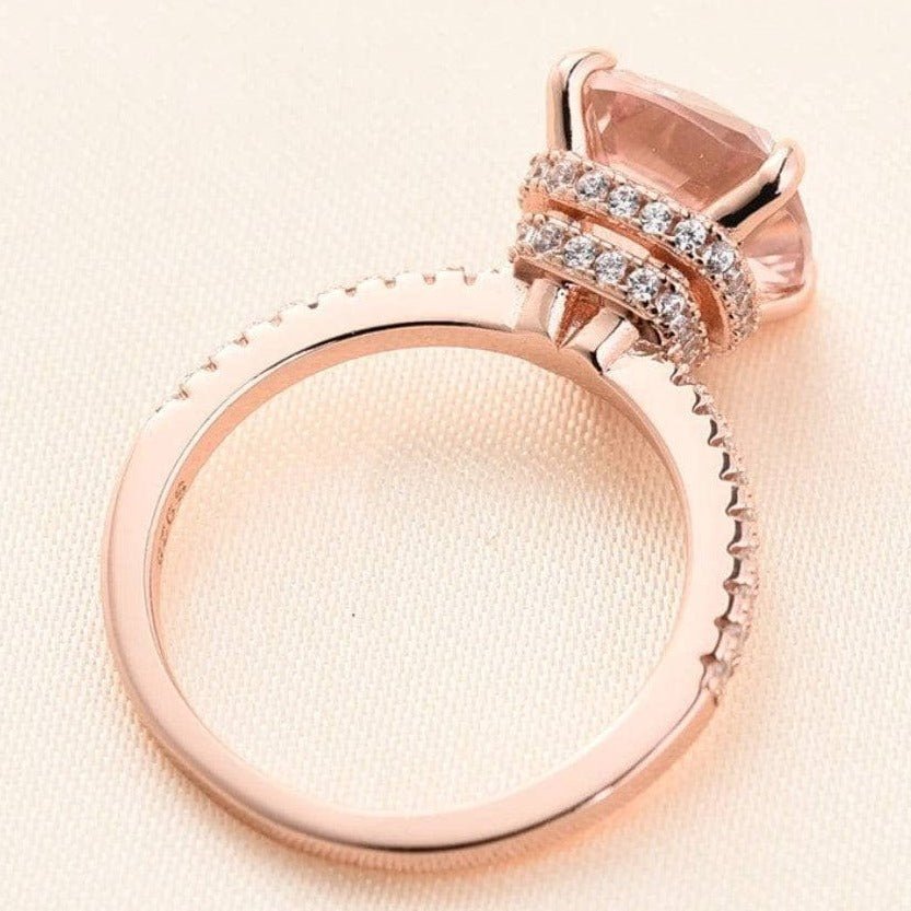Rose Gold Cushion Cut Morganite Peachy Pink Stone Engagement Ring - Black Diamonds New York