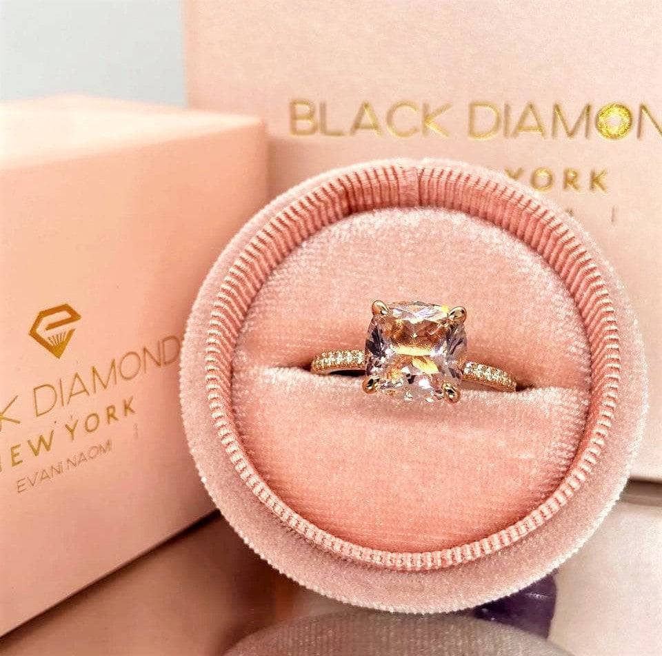 Rose Gold Cushion Cut Morganite Peachy Pink Stone Engagement Ring-Black Diamonds New York