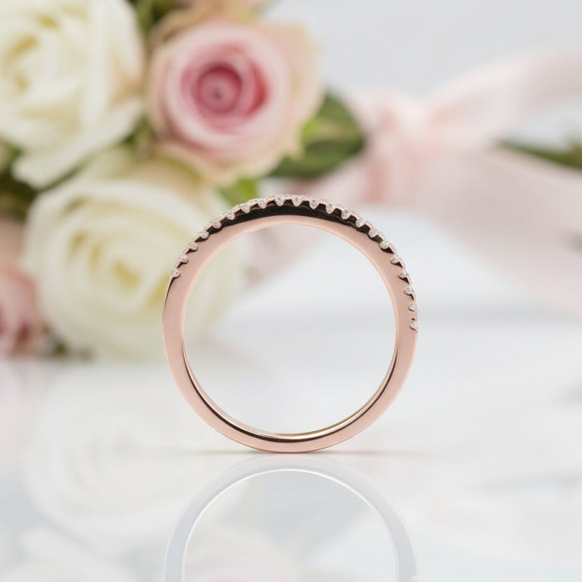 Rose Gold Double Halo Round Cut Women's Wedding Band-Black Diamonds New York