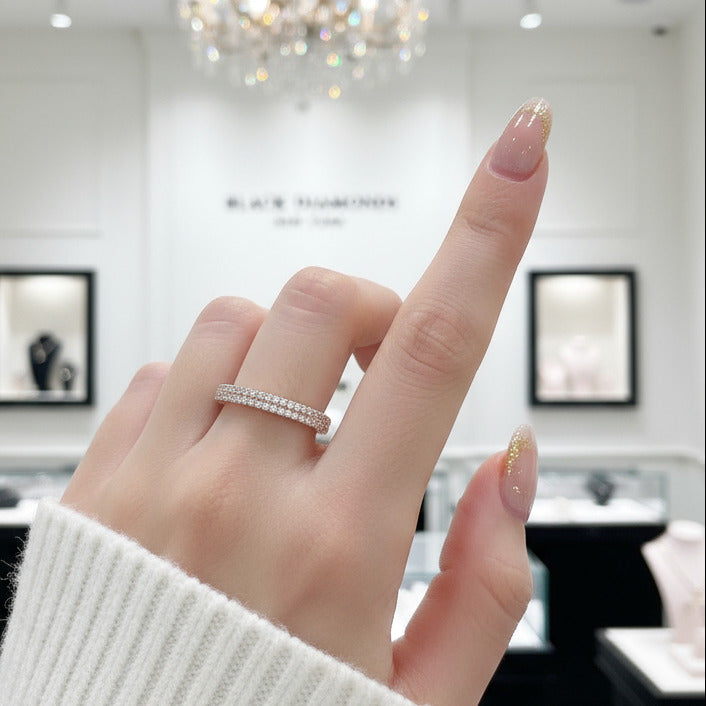 Rose Gold Double Halo Round Cut Women's Wedding Band-Black Diamonds New York