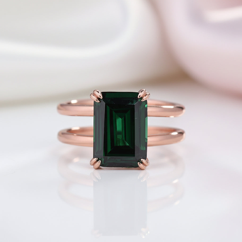 Rose Gold Emerald Cut Diamond Option Engagement Ring-Black Diamonds New York