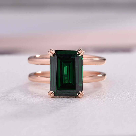 Rose Gold Emerald Cut Sona Simulated Diamond Engagement Ring-Black Diamonds New York