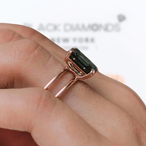 Rose Gold Emerald Cut Sona Simulated Diamond Engagement Ring - Black Diamonds New York