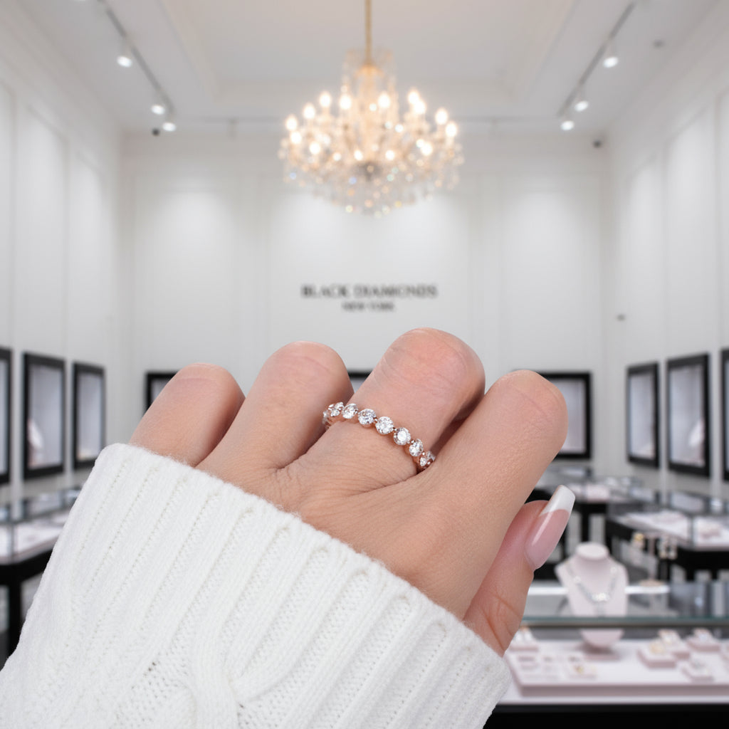 Rose Gold Eternity Round Cut Stackable Wedding Band-Black Diamonds New York