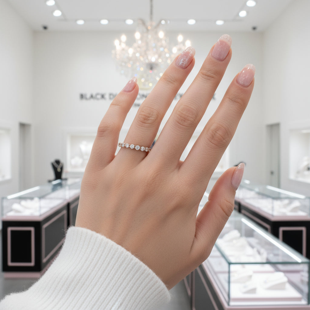 Rose Gold Eternity Round Cut Stackable Wedding Band-Black Diamonds New York