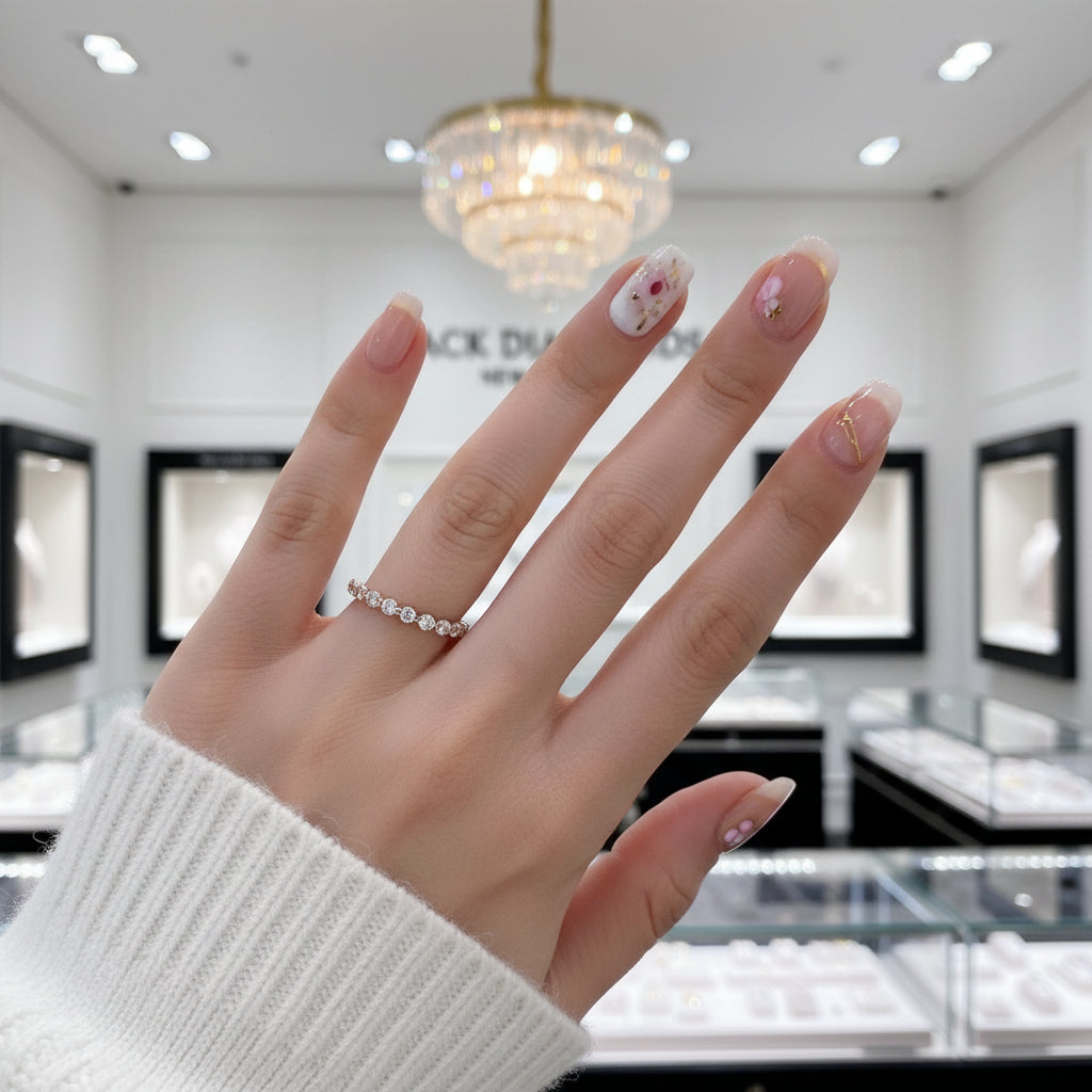 Rose Gold Eternity Round Cut Stackable Wedding Band-Black Diamonds New York