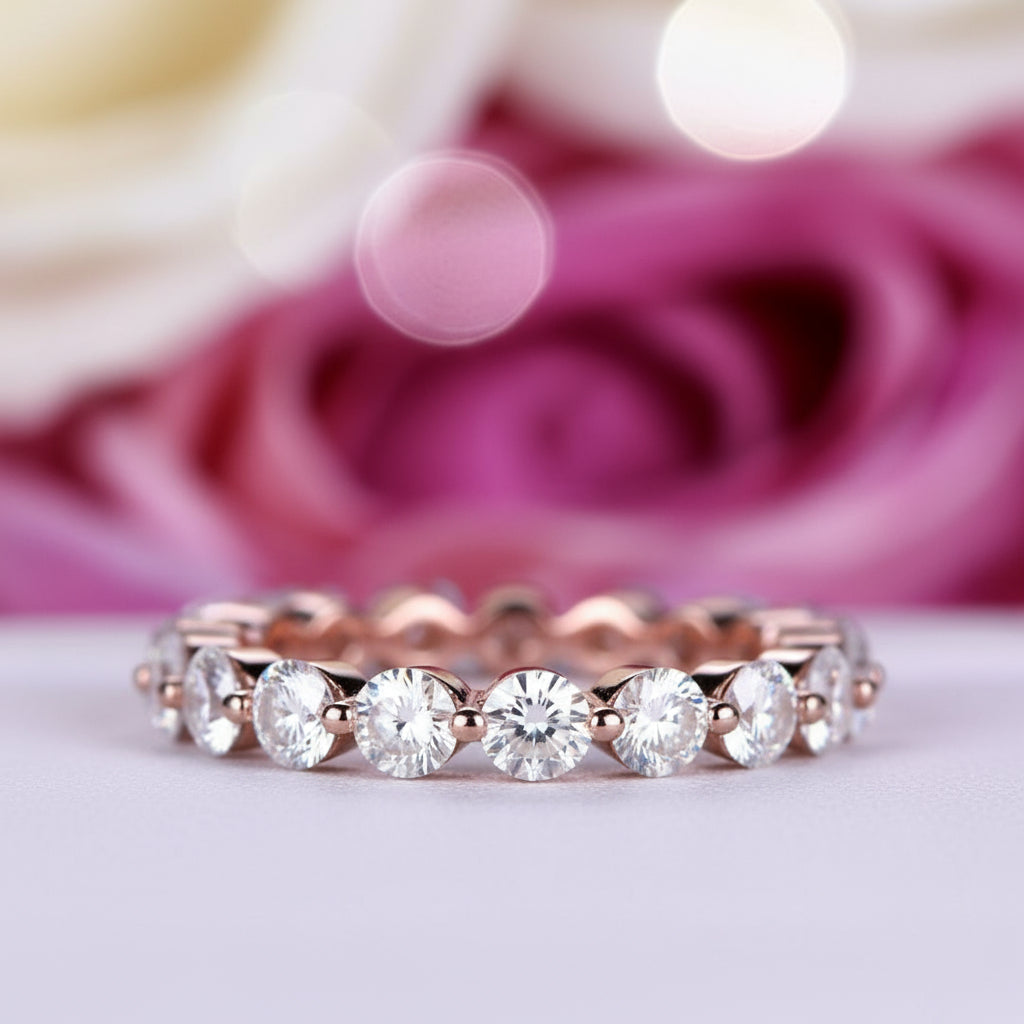 Rose Gold Eternity Round Cut Stackable Wedding Band-Black Diamonds New York