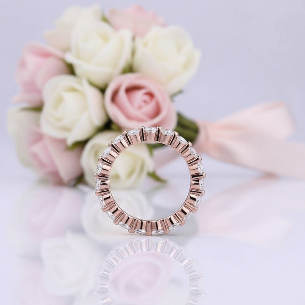 Rose Gold Eternity Round Cut Stackable Wedding Band-Black Diamonds New York