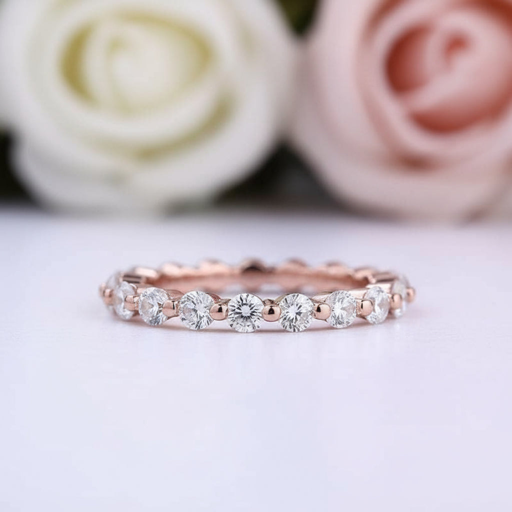 Rose Gold Eternity Round Cut Stackable Wedding Band-Black Diamonds New York