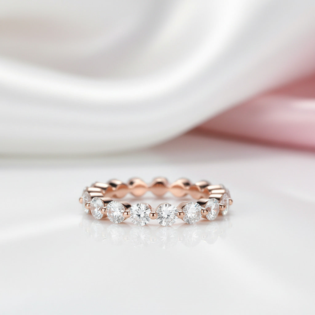 Rose Gold Eternity Round Cut Stackable Wedding Band-Black Diamonds New York