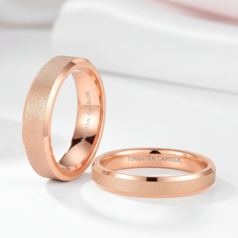 Rose Gold Frosted Men's Tungsten Carbide Wedding Band-Black Diamonds New York