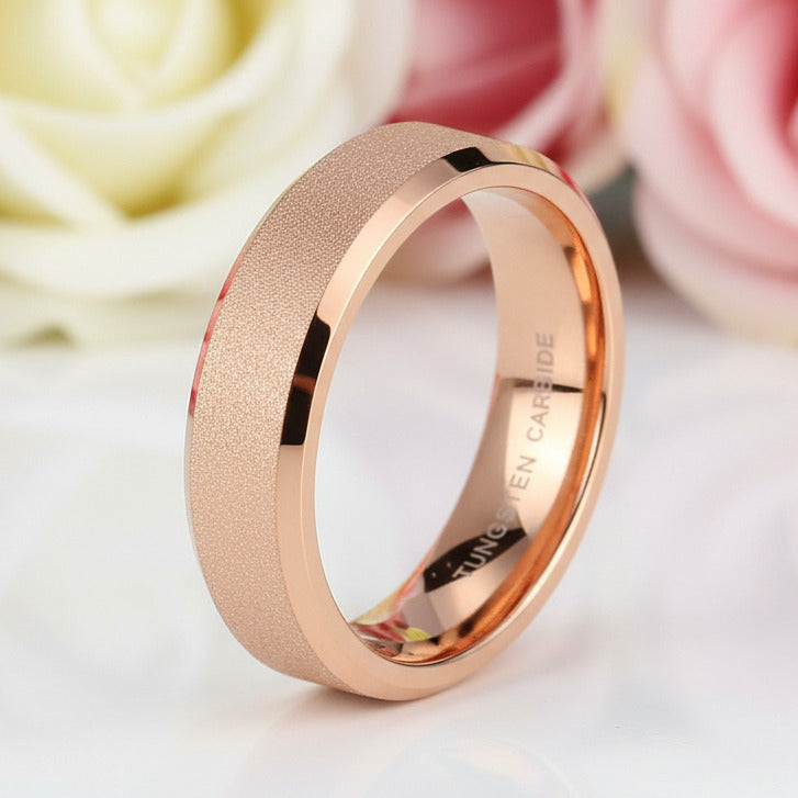 Rose Gold Frosted Men's Tungsten Carbide Wedding Band-Black Diamonds New York
