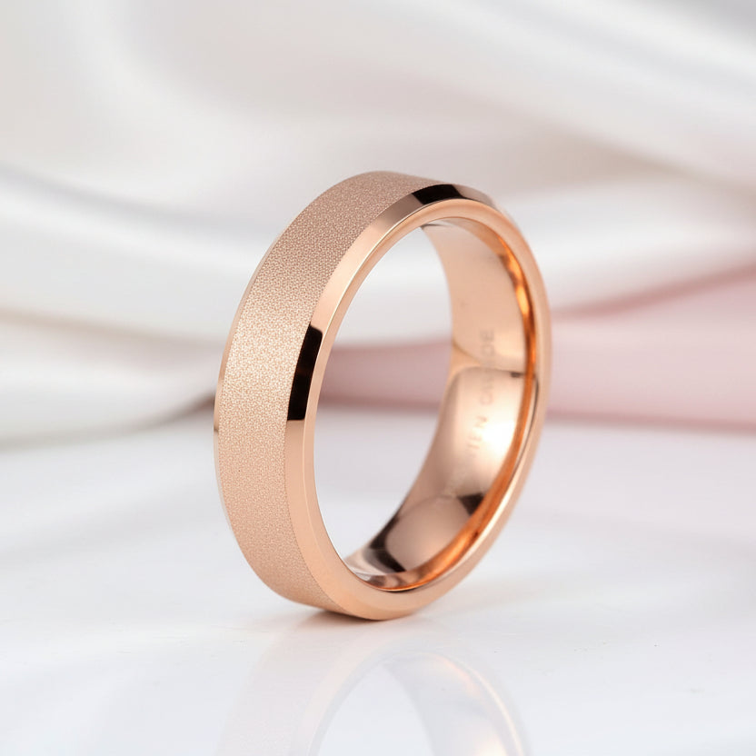Rose Gold Frosted Men's Tungsten Carbide Wedding Band-Black Diamonds New York