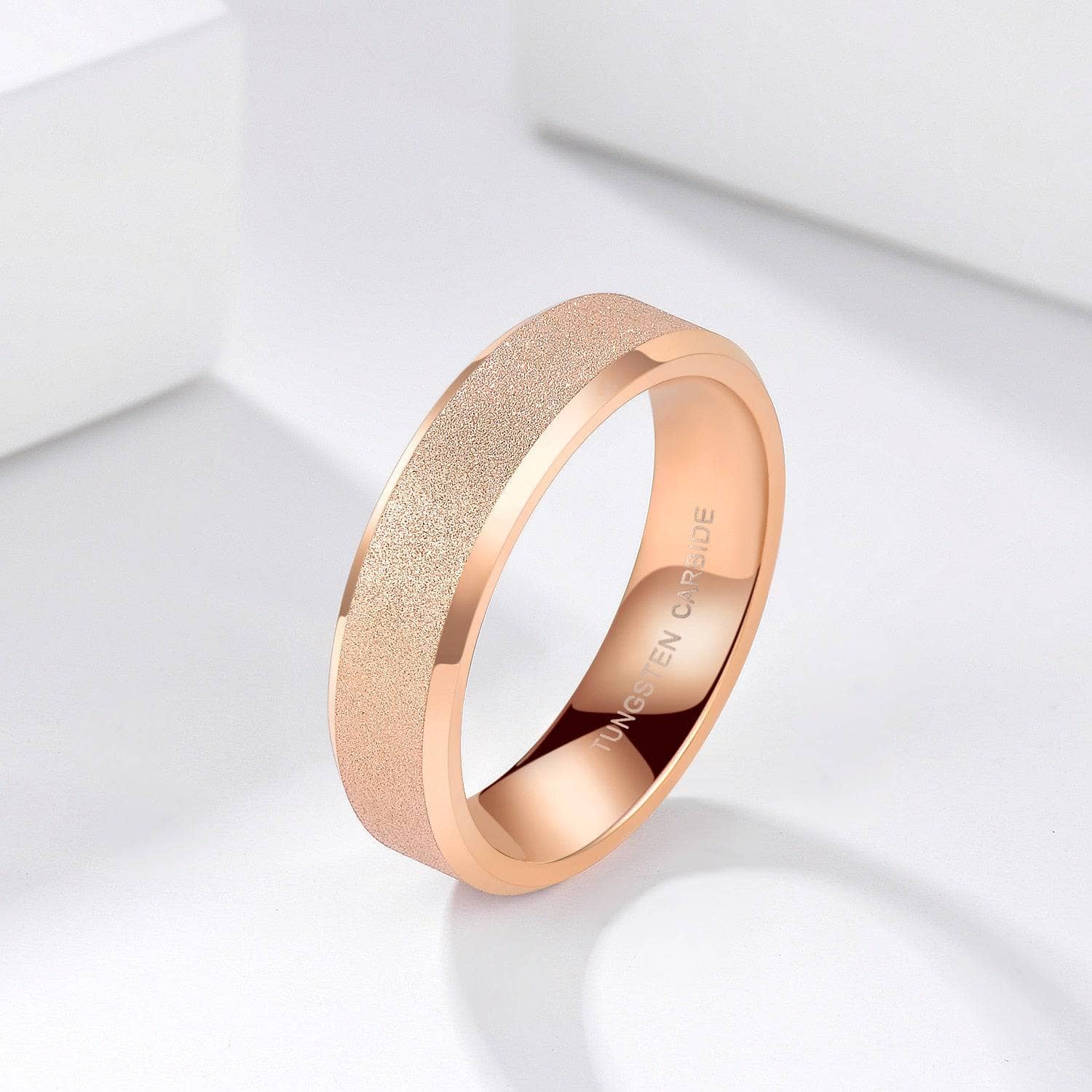 Rose Gold Frosted Men's Tungsten Carbide Wedding Band-Black Diamonds New York