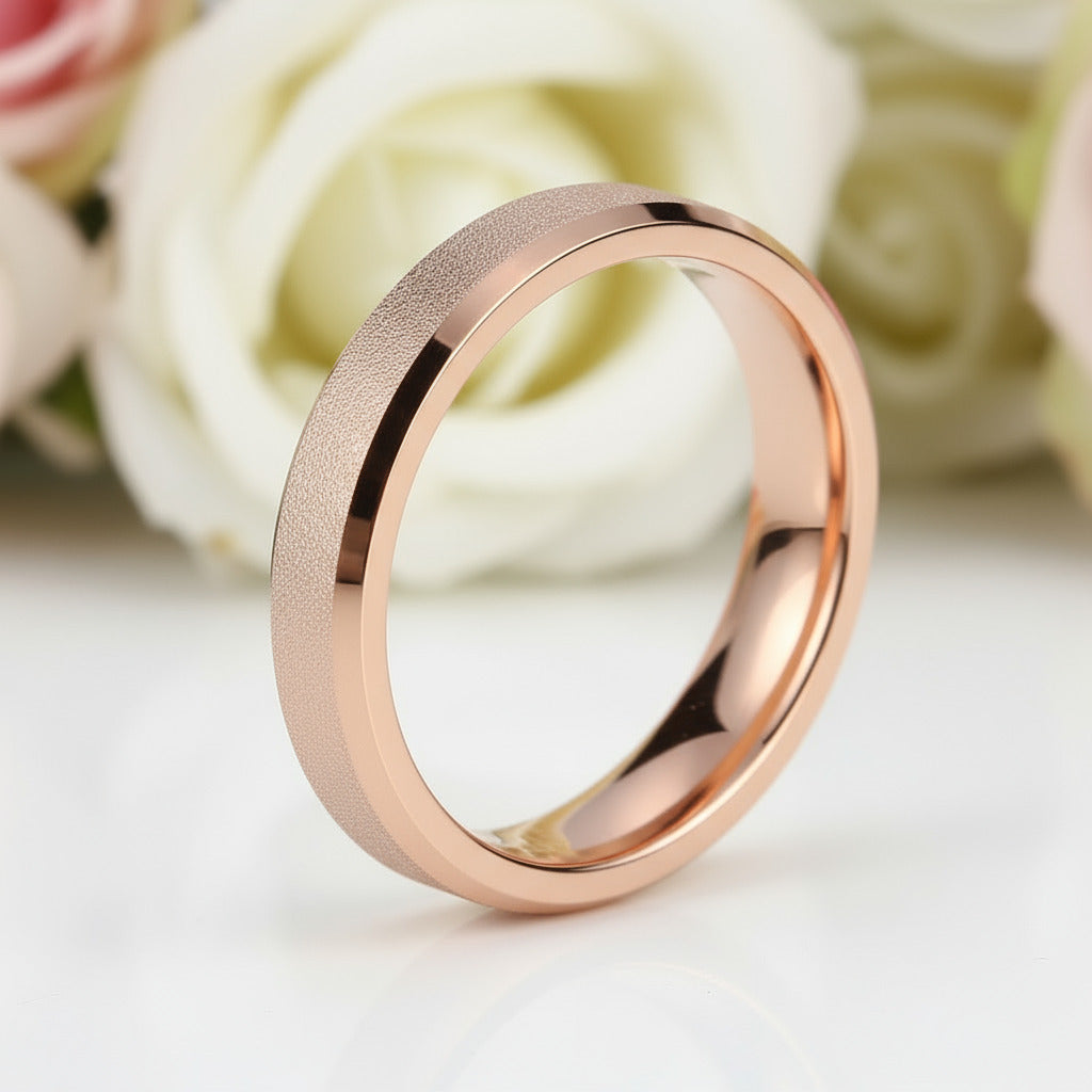 Rose Gold Frosted Men's Tungsten Carbide Wedding Band-Black Diamonds New York