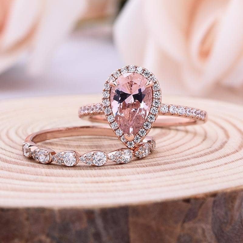 Morganite Engagement Pear Shaped Rose Gold Wedding Ring