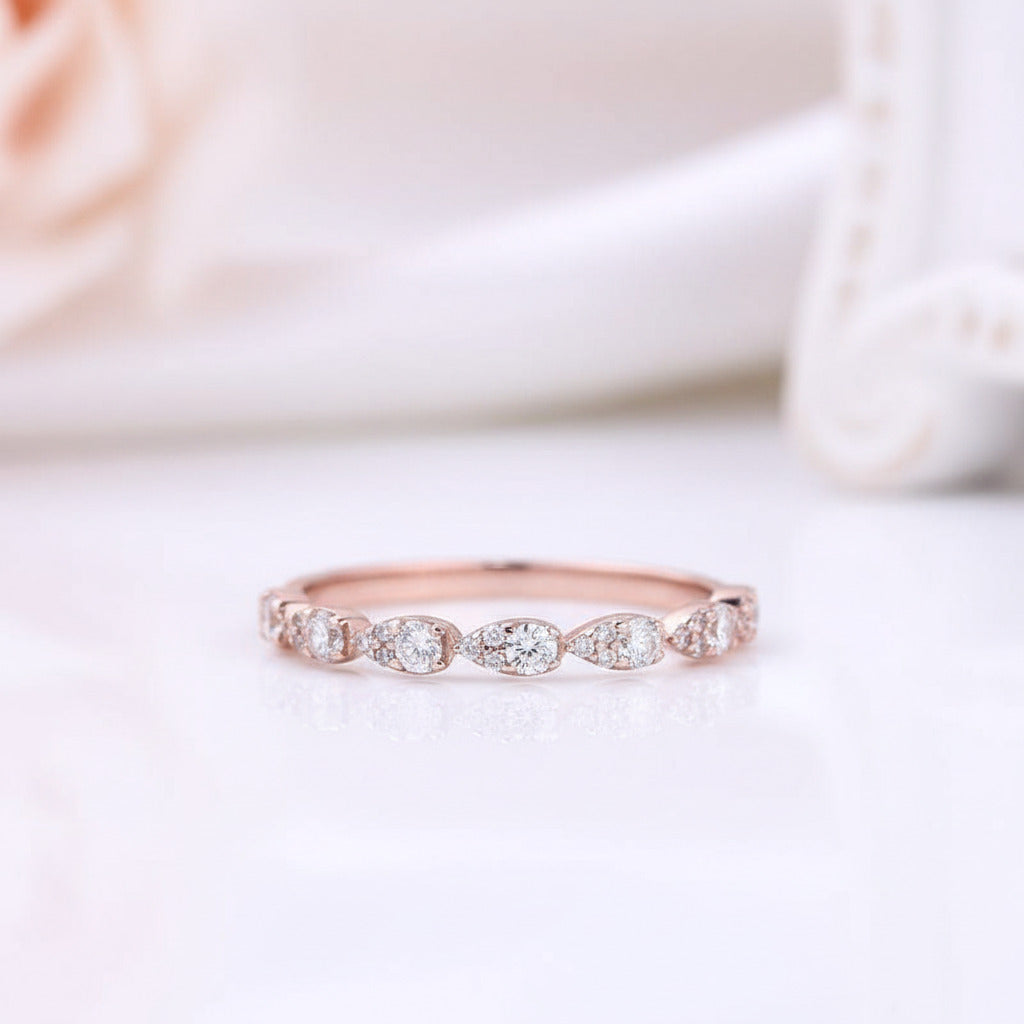 Rose Gold Halo Pear Cut Synthetic Morganite Wedding Set-Black Diamonds New York
