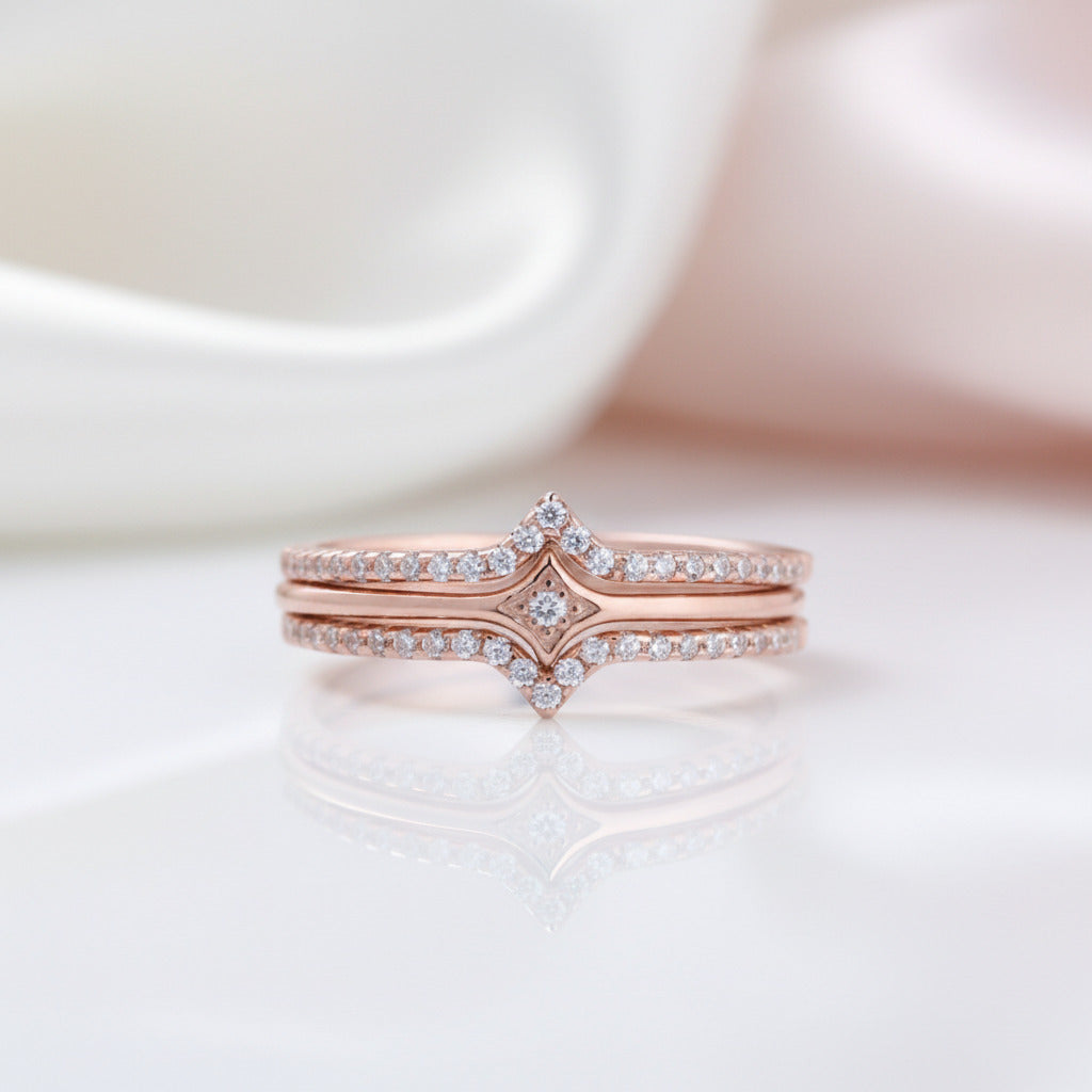 Rose Gold Halo Round Cut 3PC Wedding Band Set-Black Diamonds New York