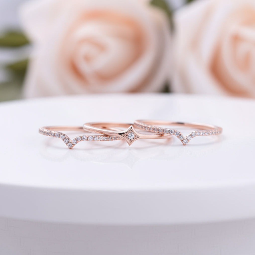 Rose Gold Halo Round Cut 3PC Wedding Band Set-Black Diamonds New York