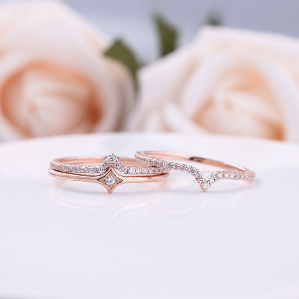 Rose Gold Halo Round Cut 3PC Wedding Band Set-Black Diamonds New York