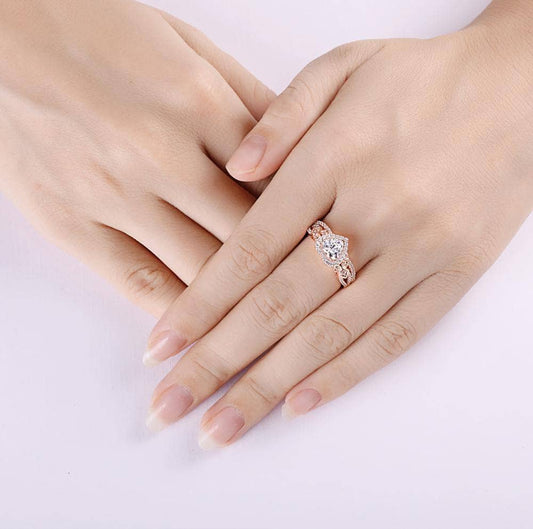 Rose Gold Heart Shape Created Diamond Ring Set-Black Diamonds New York