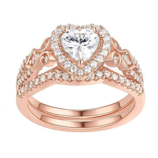 Rose Gold Heart Shape EVN Stone Ring Set-Black Diamonds New York