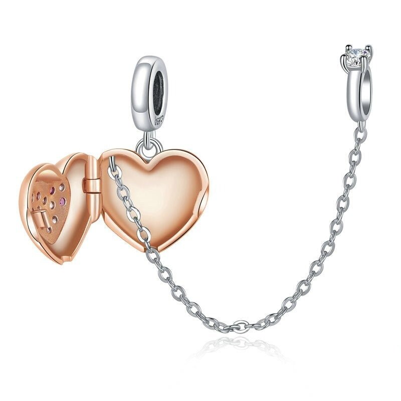 Rose Gold Heart with Created Diamond Charms-Black Diamonds New York