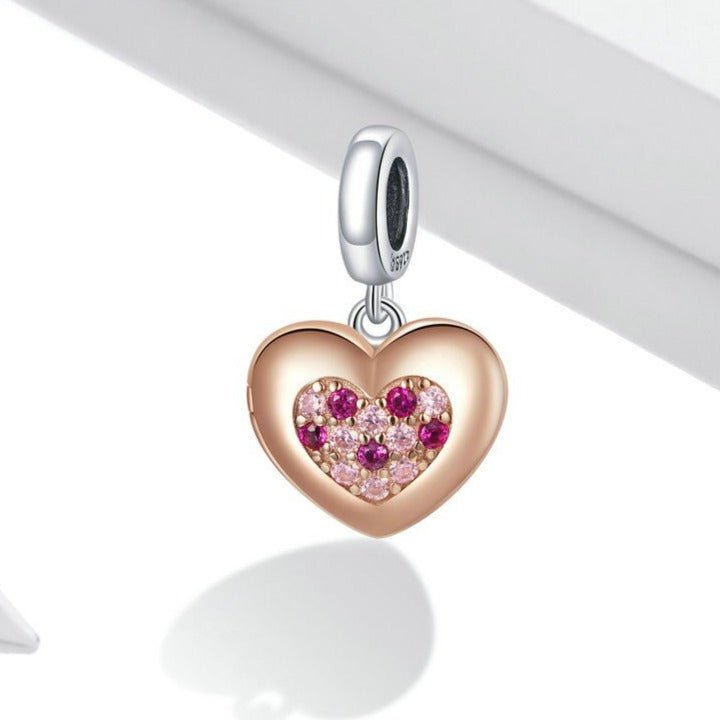 Rose Gold Heart with Created Diamond Charms-Black Diamonds New York