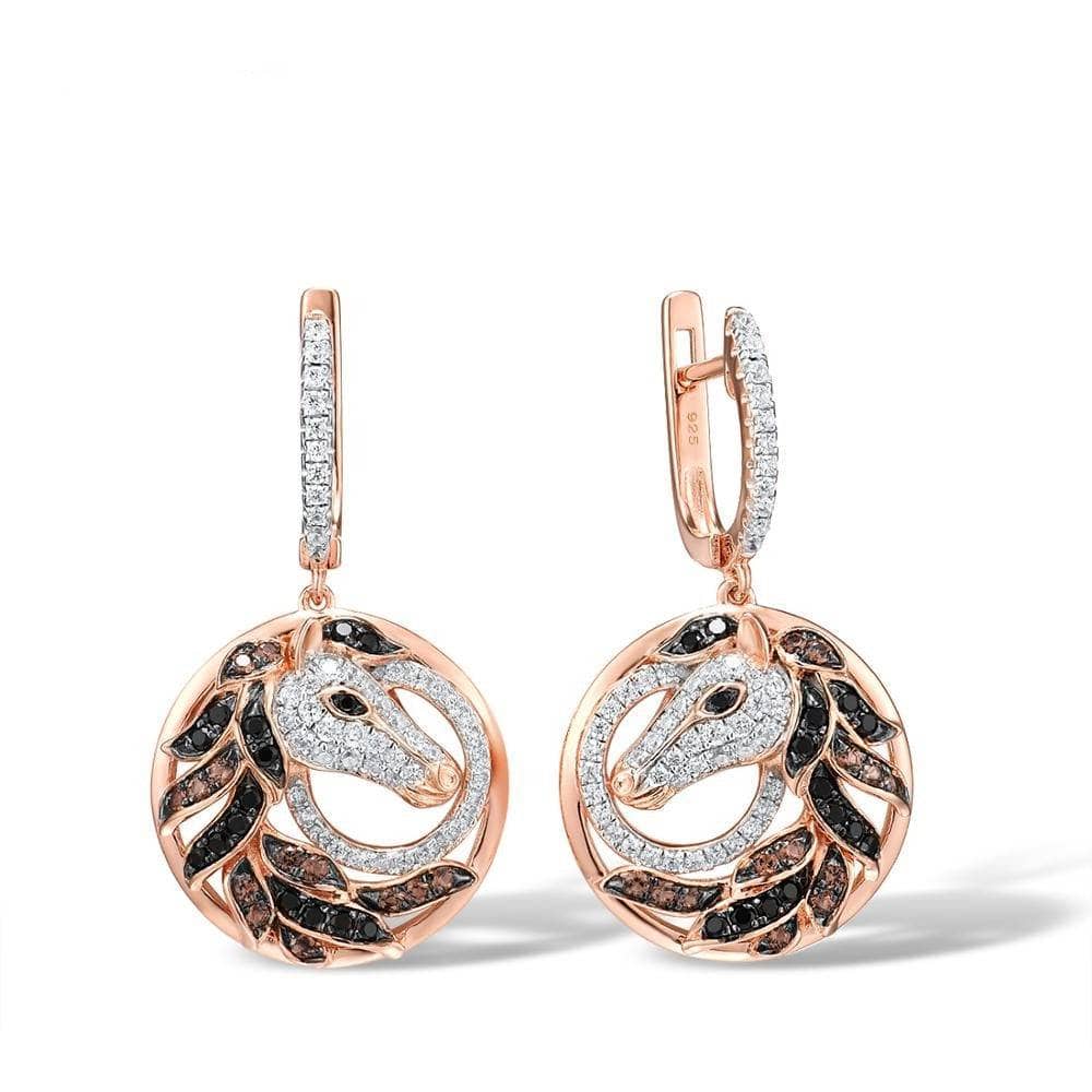 Rose Gold Horse Clip Earrings-Black Diamonds New York