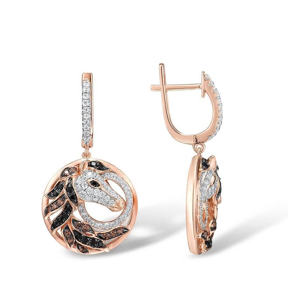 Rose Gold Horse Clip Earrings-Black Diamonds New York