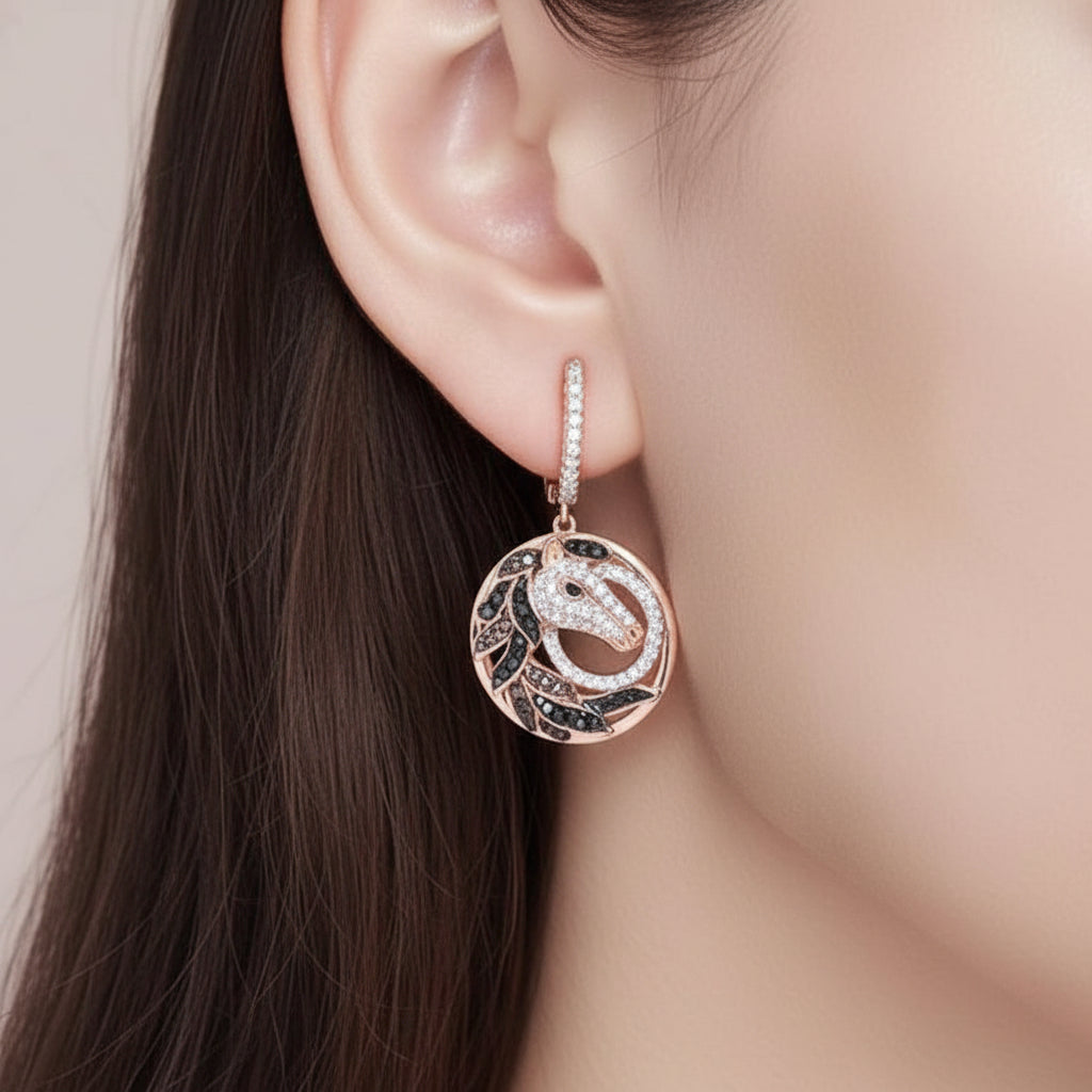 Rose Gold Horse Clip Earrings-Black Diamonds New York