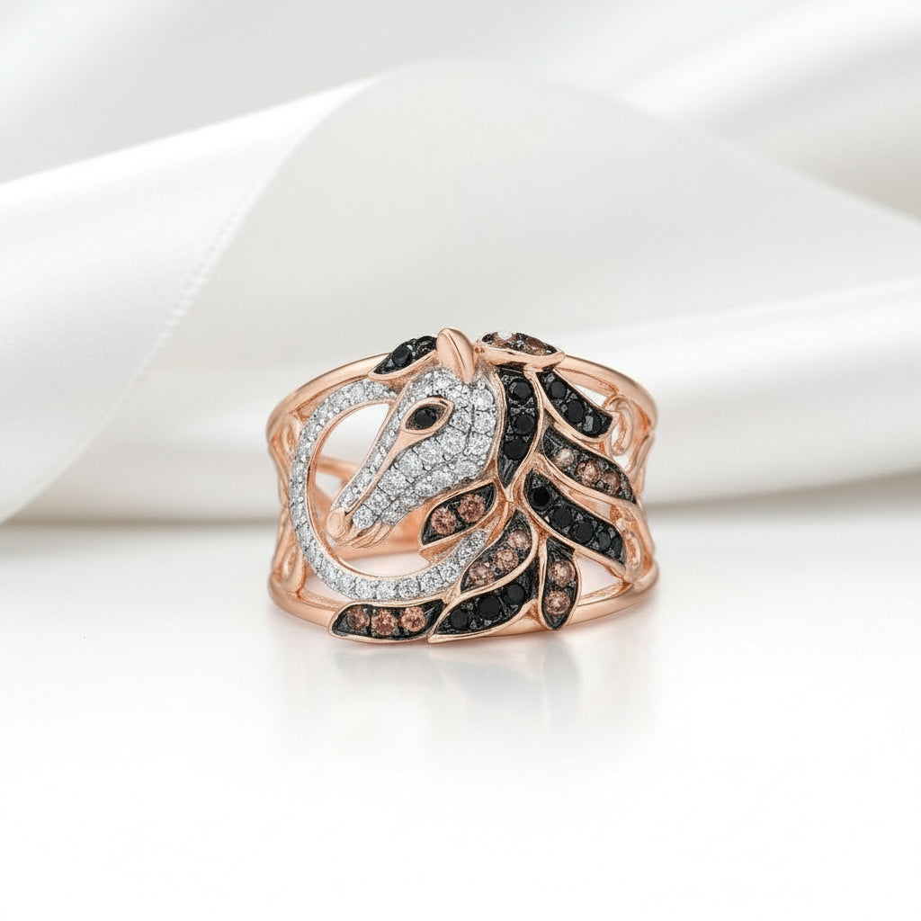 white horse vape discount code Rose Gold Horse Ring – Black Diamonds New York