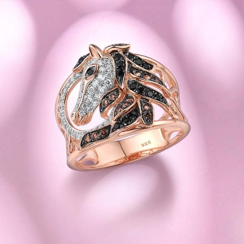 Rose Gold Horse Ring-Black Diamonds New York