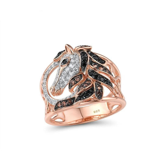 Rose Gold Horse Ring-Black Diamonds New York