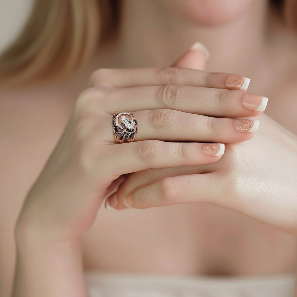 Rose Gold Horse Ring-Black Diamonds New York