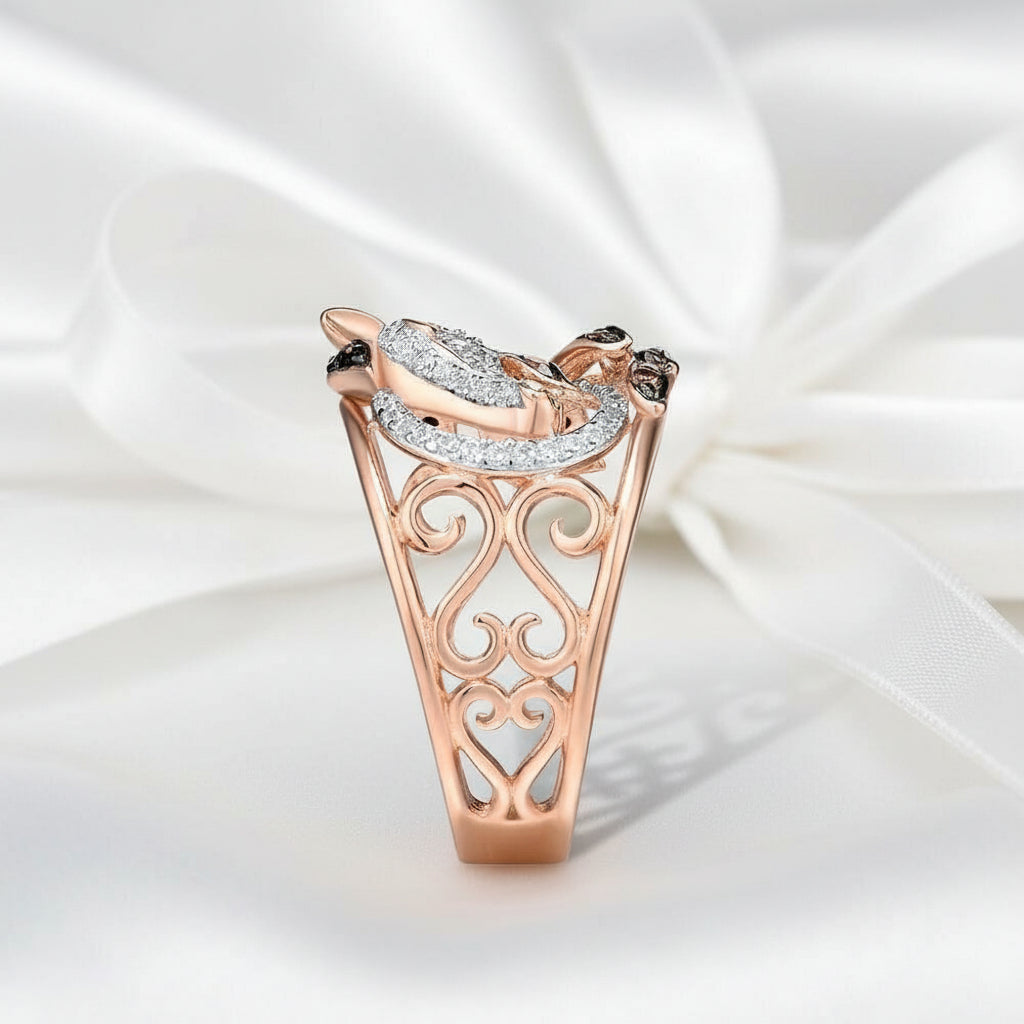 Rose Gold Horse Ring-Black Diamonds New York