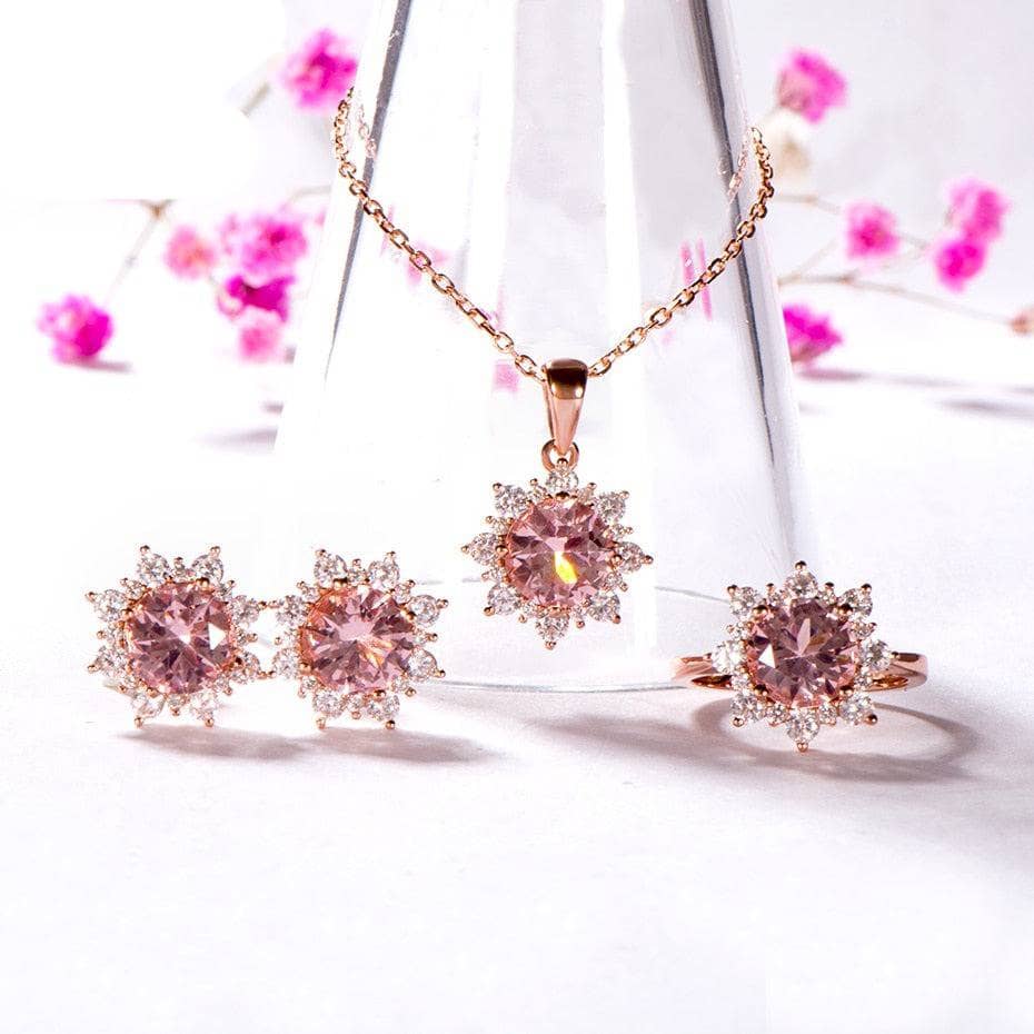 Rose Gold Morganite Gemstone Jewelry Set-Black Diamonds New York