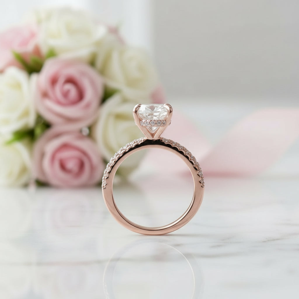 Rose Gold Oval Cut Engagement Ring-Black Diamonds New York