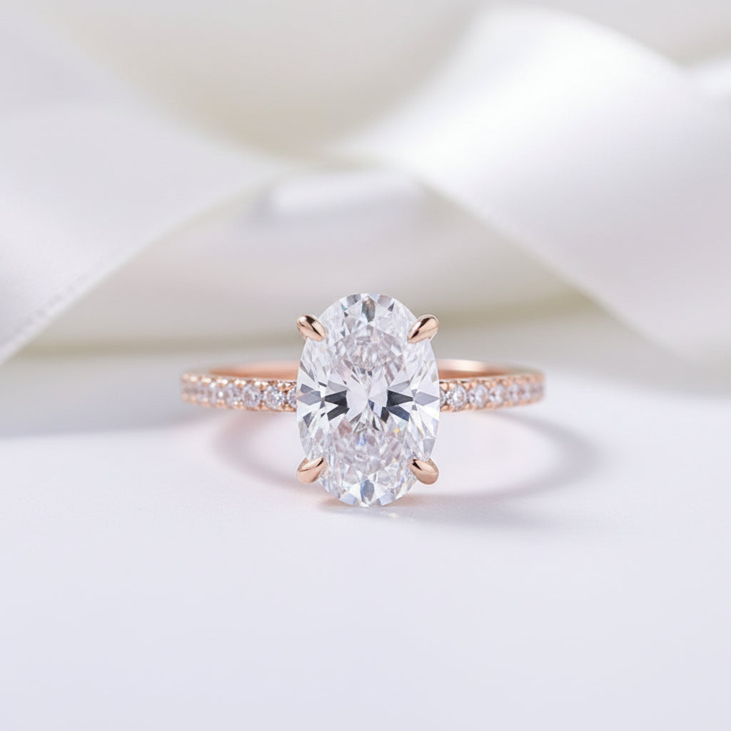 Rose Gold Oval Cut Engagement Ring-Black Diamonds New York