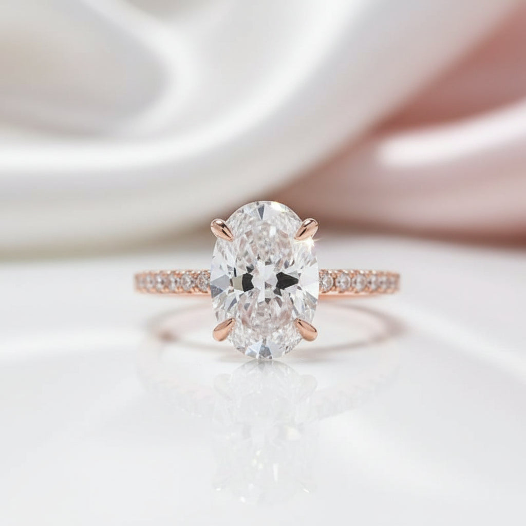 Rose Gold Oval Cut Engagement Ring-Black Diamonds New York